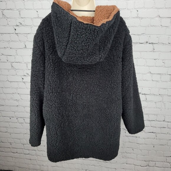 Urban Outfitters Black Soft Sherpa Fleece Oversized Open Hoodie Jacket Size M/L - Picture 2 of 14